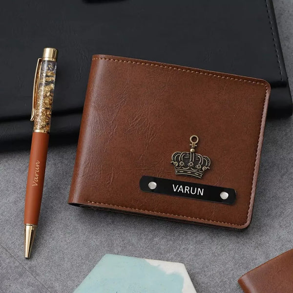 Personalised Gift Combo Men's Wallet With Charm - Tan - Uncommongifts.in
